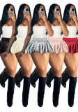 Women Glitter Mini Pleated Solid Bubble Skirt