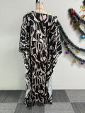 Women Print Lace-Up Slash Shoulder Dress