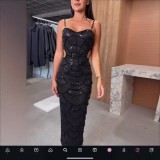 Women Sequin Beaded Hollow Strap Dress