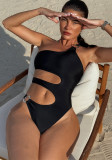 Women One Shoulder Bikini Solid One-Piece Swimwear