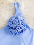 Solid Color One Shoulder Cutout Open Waist Asymmetric One Piece Swimsuit
