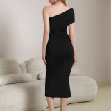 One Shoulder Sexy Slash Shoulder Low Back Slim Dress