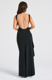 Summer Solid Color Round Neck High Slit Low Back Slim Long Dress