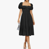 Low Back Lace Up Square Neck Off Shoulder Midi Dress