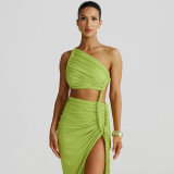 Women’s Summer One Shoulder Low Back Cutout ruched Dress