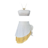 Fringe Halter Neck Strapless Skirt Set Sexy Two Piece Outfit