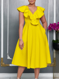 V Neck Floral Ruffle A-line Dress for Women Formal Party Gown