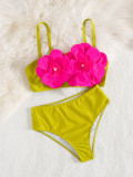 Strappy High Waist Two Piece Swimsuit Floral Bikini