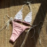 Color Block Lace Up Low Back Two Piece Bikini