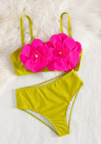 Strappy High Waist Two Piece Swimsuit Floral Bikini