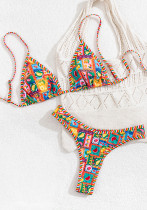Printed Triangle Two Piece Sexy Bikini Swimsuit