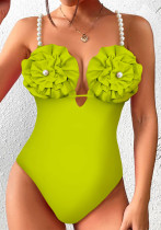 Strappy Low Back High WaistSolid Color One Piece Swimsuit