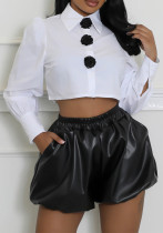 Solid Color Leather Low Rise Shorts