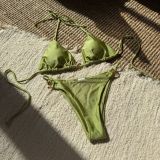 Sexy Metallic Ring Tie Low Back Two Piece Bikini