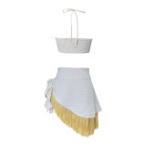 Fringe Halter Neck Strapless Skirt Set Sexy Two Piece Outfit