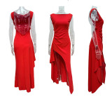 Summer Solid Color Round Neck High Slit Low Back Slim Long Dress