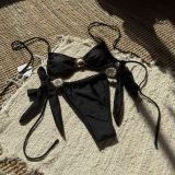 Solid Color Sexy Shell Tie Two Piece Bikini Swimsuit