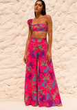 Printed One Shoulder Three Piece Bikini Beach Swimsuit Set