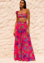 Printed One Shoulder Three Piece Bikini Beach Swimsuit Set