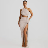 Women’s Summer One Shoulder Low Back Cutout ruched Dress