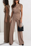 Women Summer Solid Irregular Top and Pants Two-piece Set
