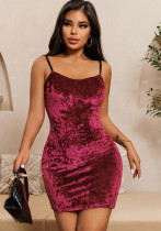 Women sexy suspender v-neck velvet Dress Women sexy suspender v-neck velvet Dress