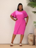 Women Summer Solid Career Ruffle Sleeve Dress
