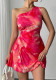 Women Spring and Summer One Shoulder Sleeveless Printed Bodycon Dress