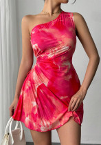 Women Spring and Summer One Shoulder Sleeveless Printed Bodycon Dress Women Spring and Summer One Shoulder Sleeveless Printed Bodycon Dress