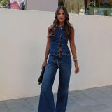 Women Spring Summer Sleeveless Vest Wide Leg Denim two-piece set