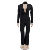 Women Sexy V-neck Long Sleeve Beaded Jumpsuit