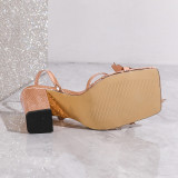 Women Butterfly Decorated Rhinestone Cross Square Toe Block Heel Sandals