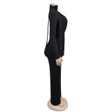 Women Sexy V-neck Long Sleeve Beaded Jumpsuit