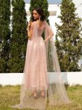 Women pink mesh sequin patchwork formal dinner dress