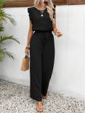 Women Spring Summer Ruffle Sleeve Square Neck Drawstring Jumpsuit