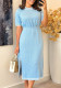 Women Summer Short Sleeve Slit Solid Dress