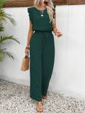 Women Spring Summer Ruffle Sleeve Square Neck Drawstring Jumpsuit