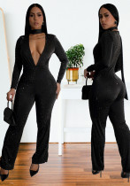 Women Sexy V-neck Long Sleeve Beaded Jumpsuit Women Sexy V-neck Long Sleeve Beaded Jumpsuit