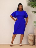 Women Summer Solid Career Ruffle Sleeve Dress