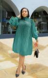 Plus Size African Women Pleated Beaded Dress