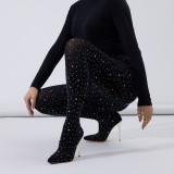 Women Rhinestone High Heel Pointed Trouser Boots