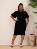 Women Summer Solid Career Ruffle Sleeve Dress