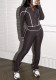 Women Zippered Long Sleeve Sports Fitness Top and Pants Two-piece Set