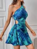 Women Spring and Summer One Shoulder Sleeveless Printed Bodycon Dress