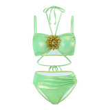 Women Halter Neck Rhinestone Two Pieces Swimsuit