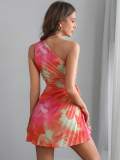 Women Spring and Summer One Shoulder Sleeveless Printed Bodycon Dress