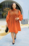 Plus Size African Women Pleated Beaded Dress