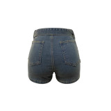 Women summer retro irregular washed denim skirt