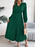 Women Spring and Summer Elegant V-neck Lace Pleated Dress