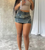 Women summer retro irregular washed denim skirt